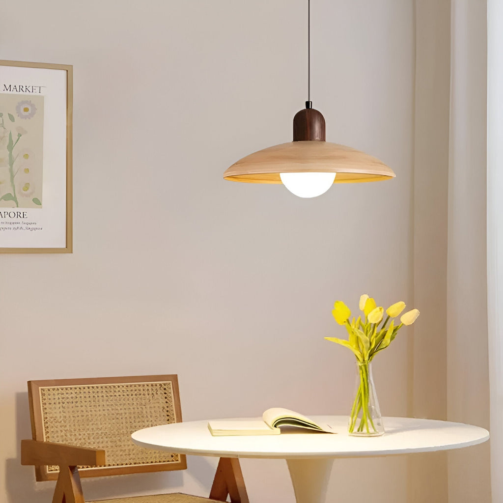 Nisellea | Lampada a sospensione Wabi-Sabi Japandi con finitura in noce e luce calda