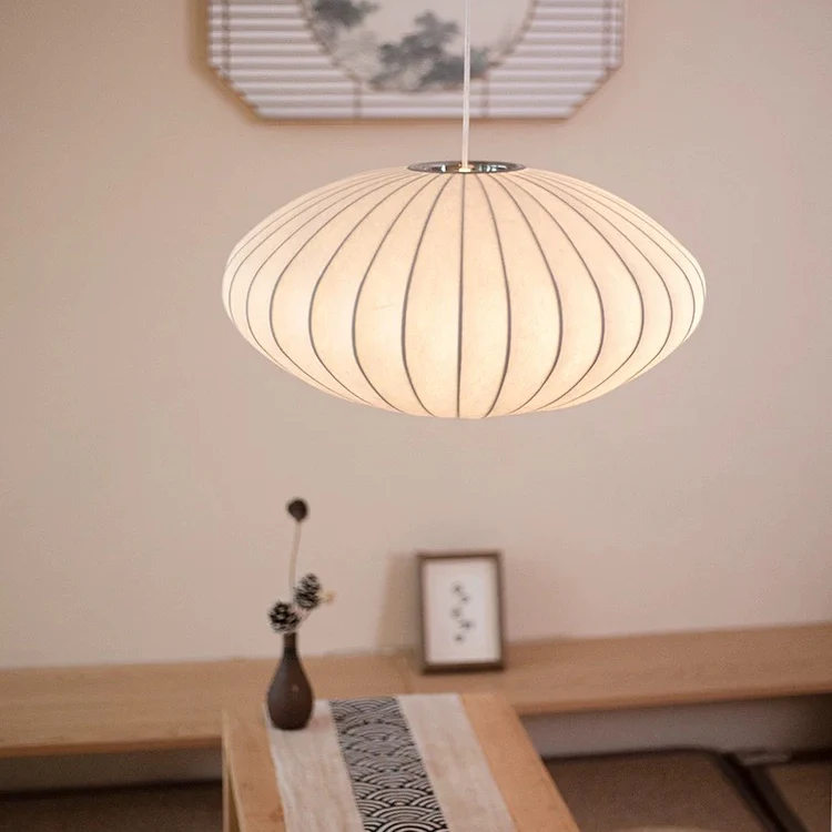 Lampadario Giapponese Wabi-Sabi in Seta, Luce Pendente Japandi