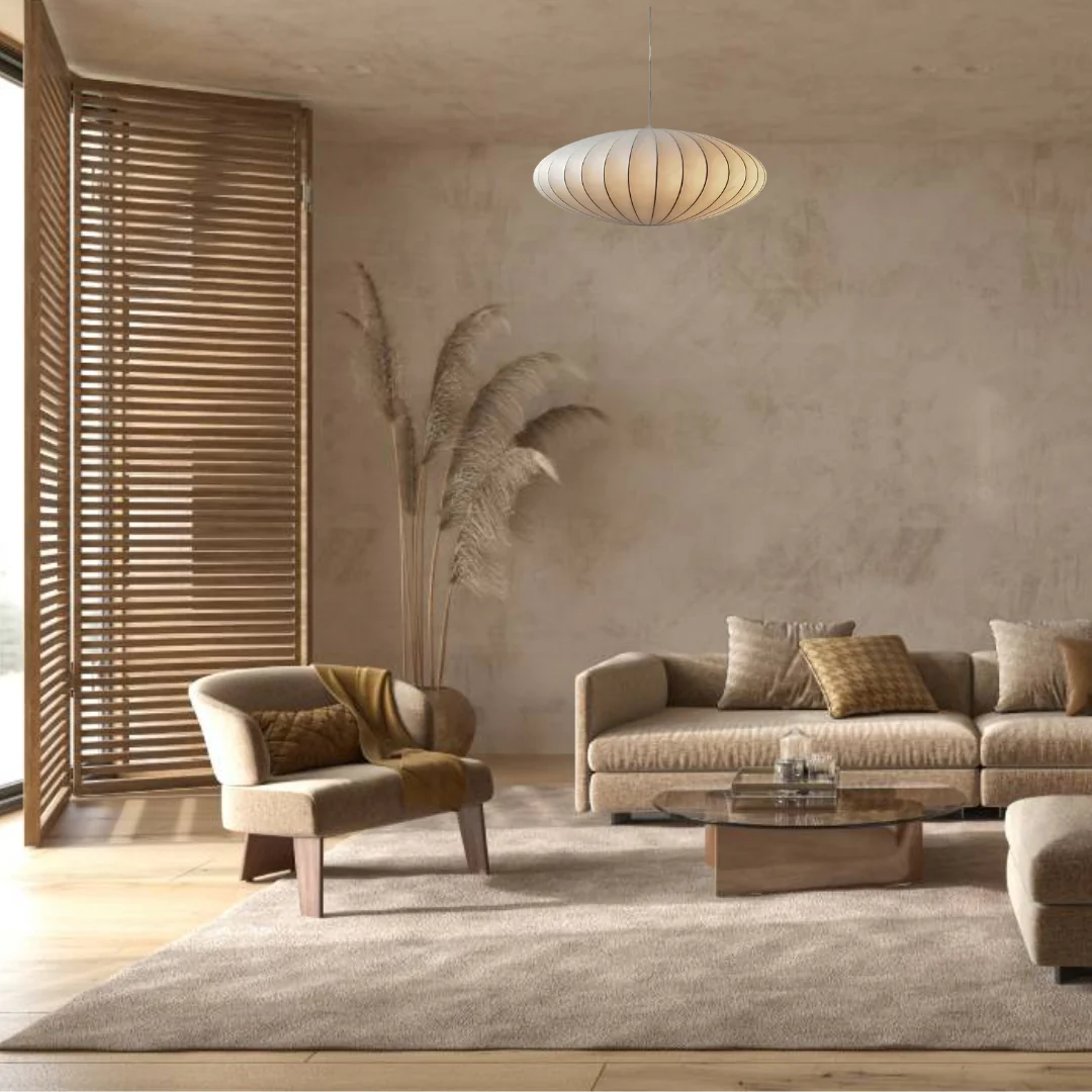 Lampadario Giapponese Wabi-Sabi in Seta, Luce Pendente Japandi