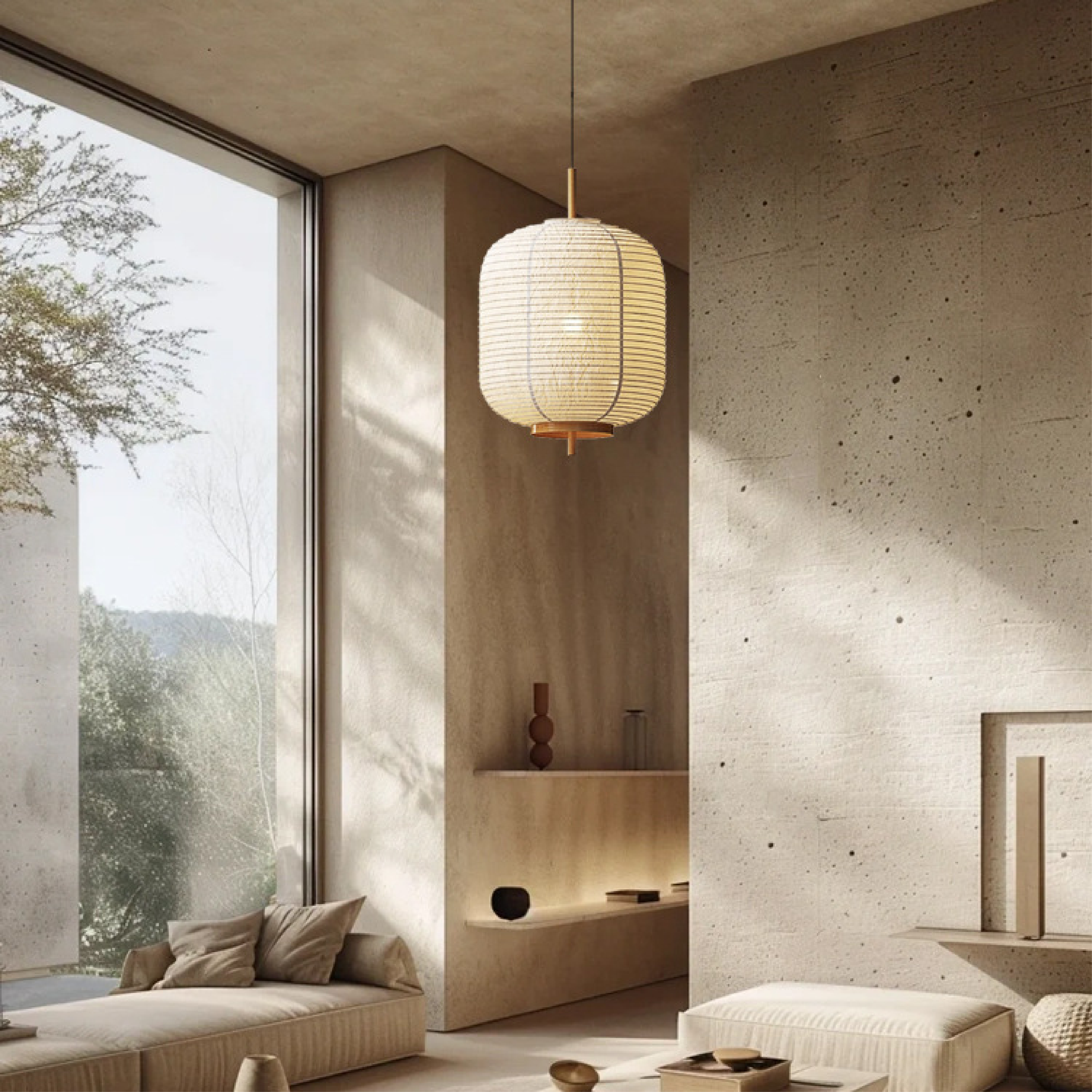 Lampada a Sospensione in Carta di Riso Giapponese per Interni Minimalisti