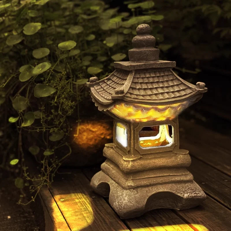 Lanterna da giardino giapponese | Solar LED Resina | Luce calda Zen per giardino e terrazza | Wabilight