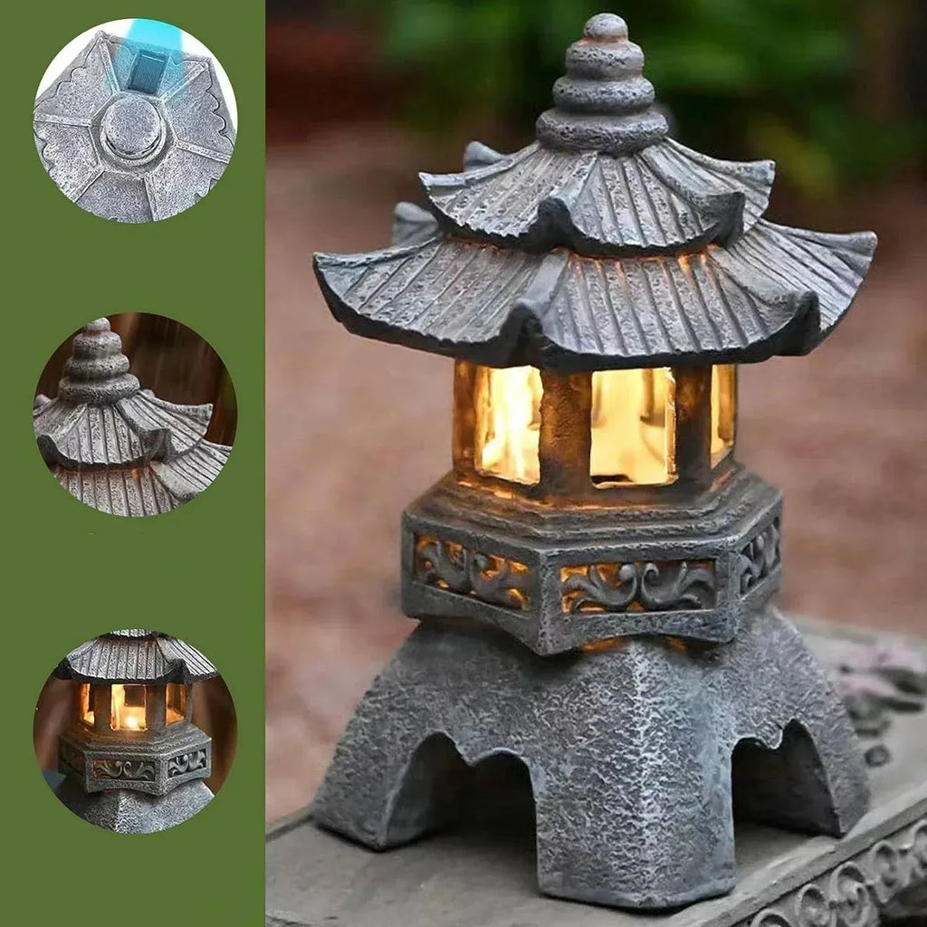Lanterna da giardino giapponese | Solar LED Resina | Luce calda Zen per giardino e terrazza | Wabilight