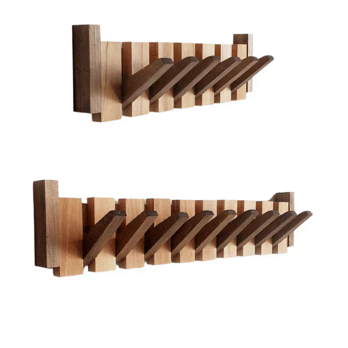 Appendiabiti in legno | Legno massello di noce e acero | 8 ganci da parete | Keystrak