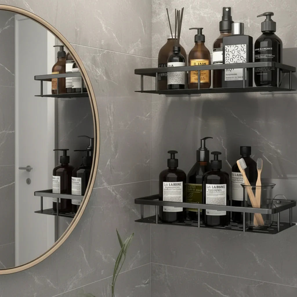 Mensola per bagno adesiva | Senza fori & Acciaio inossidabile | Autoadesiva | Mountra