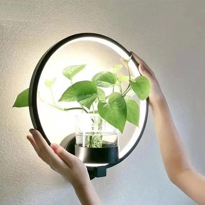 Lampada da parete LED per piante con vaso in vetro | Luce di sfondo calda | Accento decorativo per parete | GlowPlant