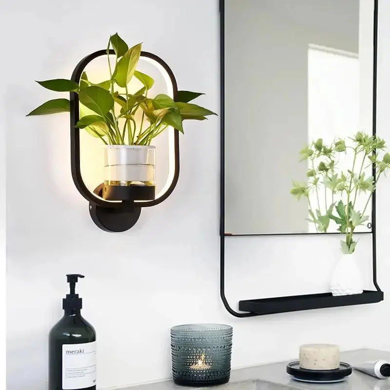 Lampada da parete LED per piante con vaso in vetro | Luce di sfondo calda | Accento decorativo per parete | GlowPlant