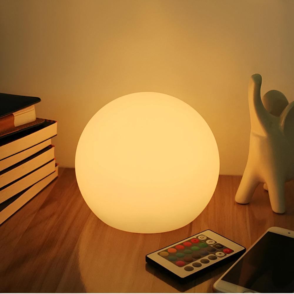 Thessara - Lampada da Tavolo LED con Cambio Colore Dinamico a Forma di Sfera