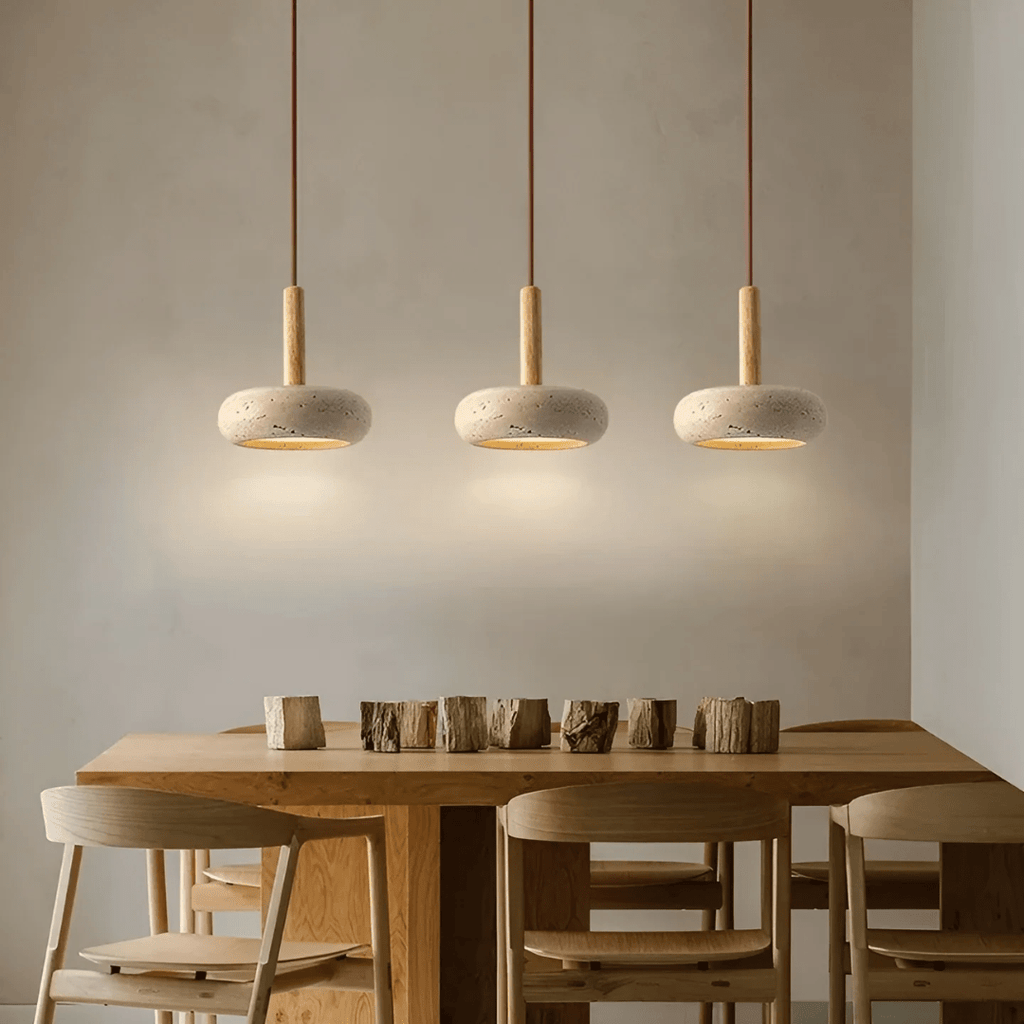 TRANQUILHALO – Lampada da soffitto retro in legno e pietra per un'atmosfera tranquilla