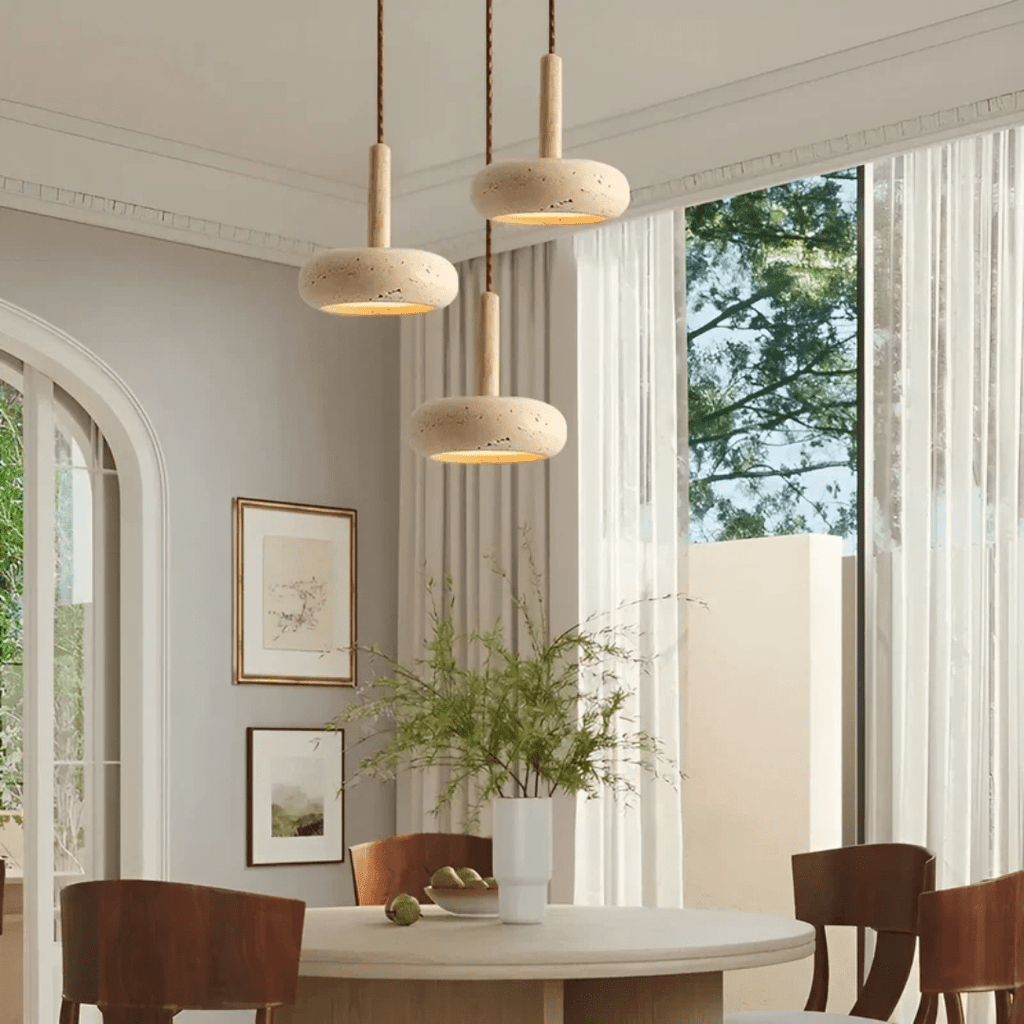 TRANQUILHALO – Lampada da soffitto retro in legno e pietra per un'atmosfera tranquilla