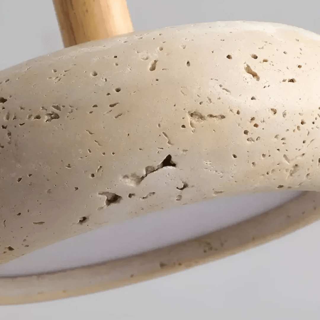 Lampada da soffitto retro LED realizzata in legno e pietra per un'atmosfera rilassante