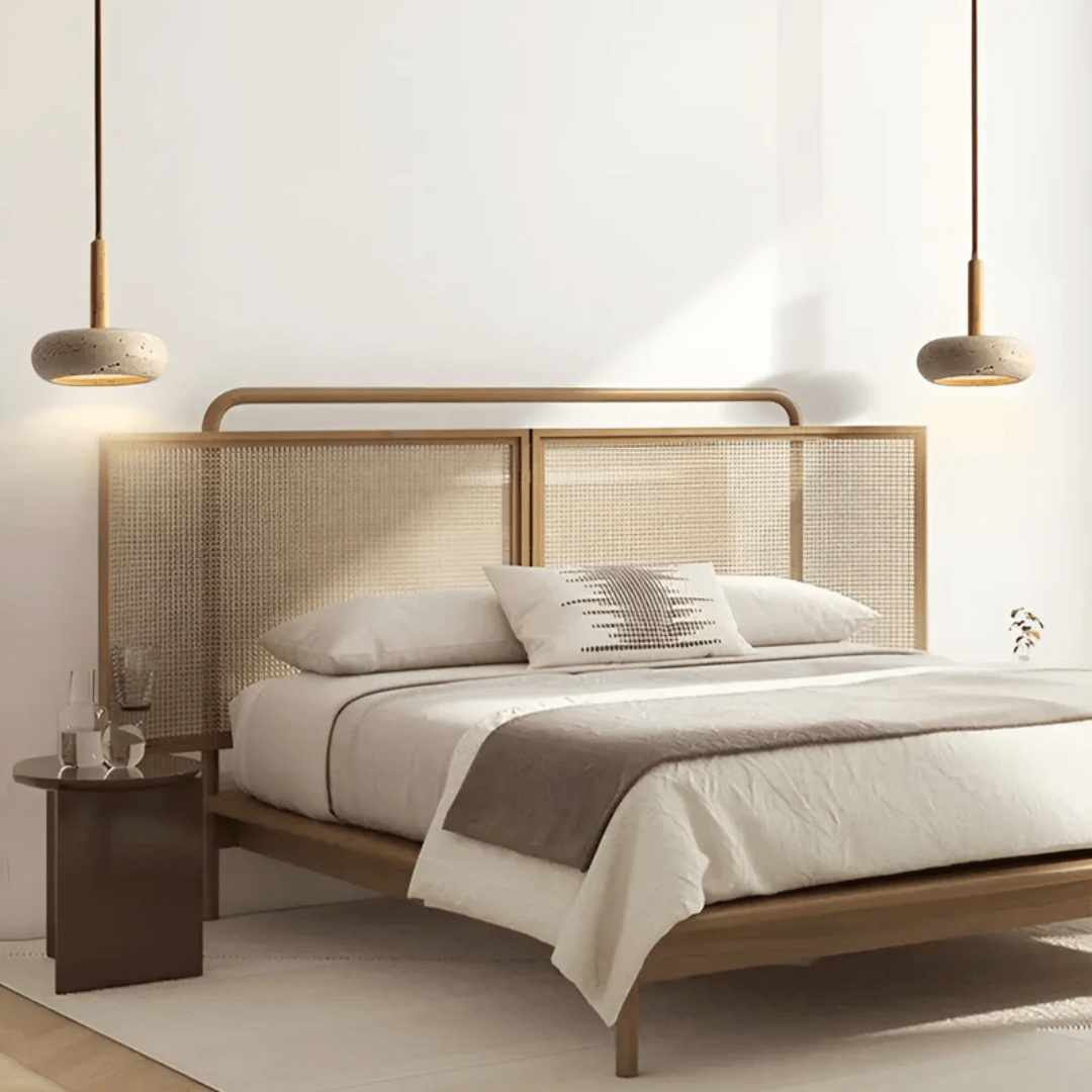 TRANQUILHALO – Lampada da soffitto retro in legno e pietra per un'atmosfera tranquilla