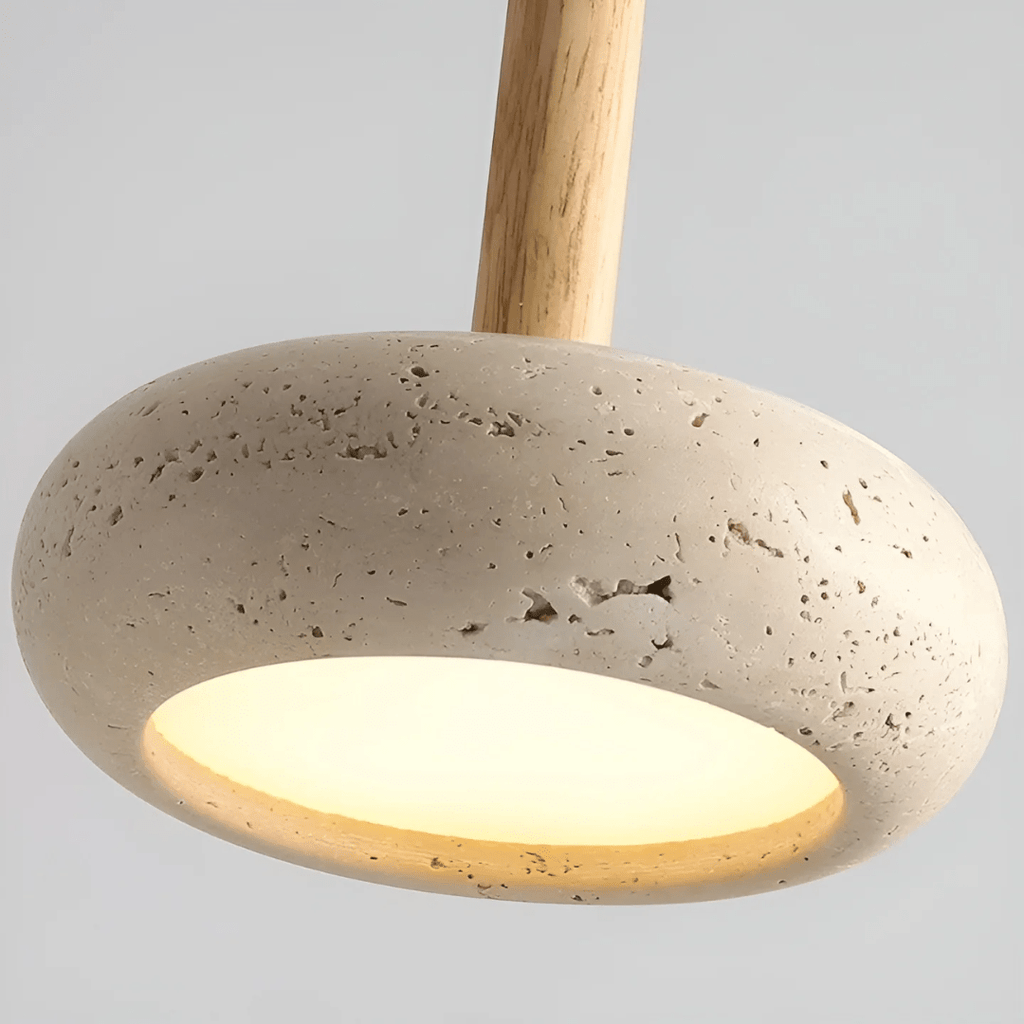 TRANQUILHALO – Lampada da soffitto retro in legno e pietra per un'atmosfera tranquilla
