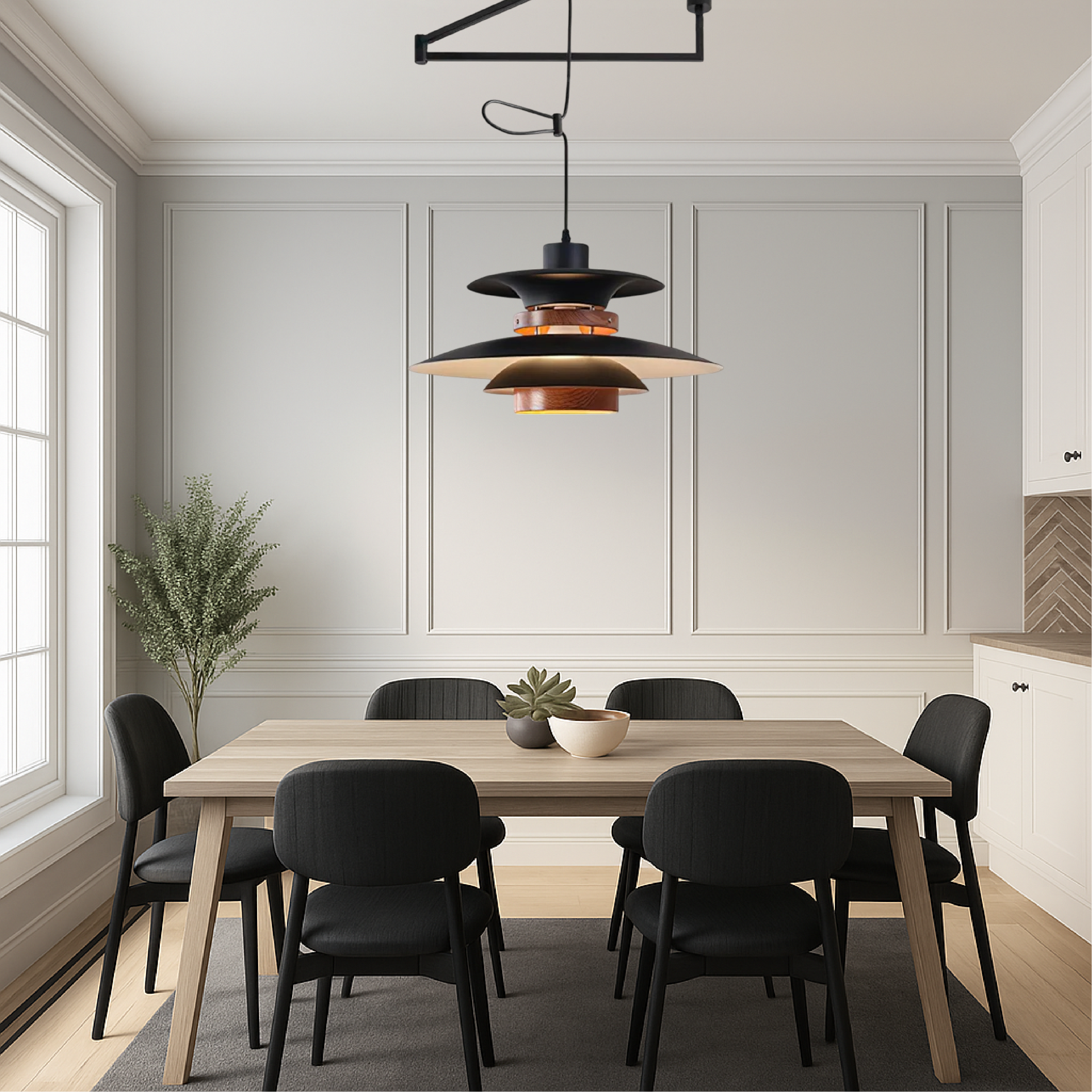 Lampada a Sospensione Merado con Braccio Regolabile – Design Scandinavo per Illuminare il Tavolo in Sala da Pranzo