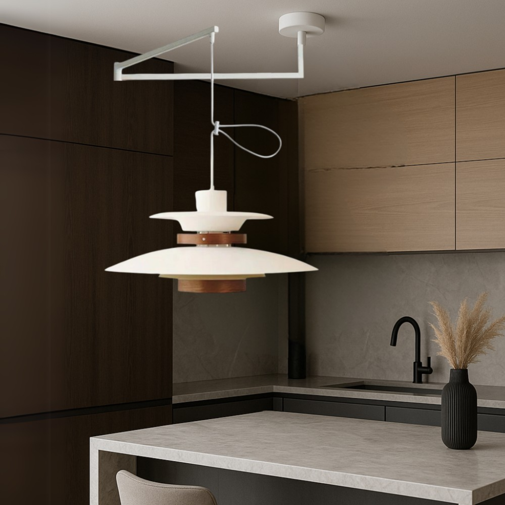 Lampada a Sospensione Merado con Braccio Regolabile – Design Scandinavo per Illuminare il Tavolo in Sala da Pranzo