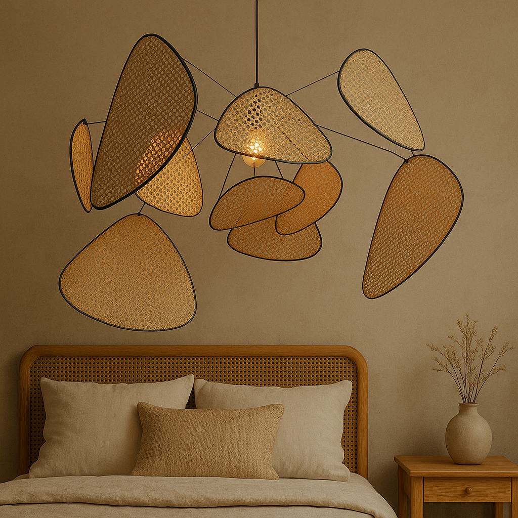 Lampada Pendente in Rattan per Soggiorno e Sala da Pranzo – Finitura Naturale, Lunghezza Regolabile, Luce Calda LED 3000K
