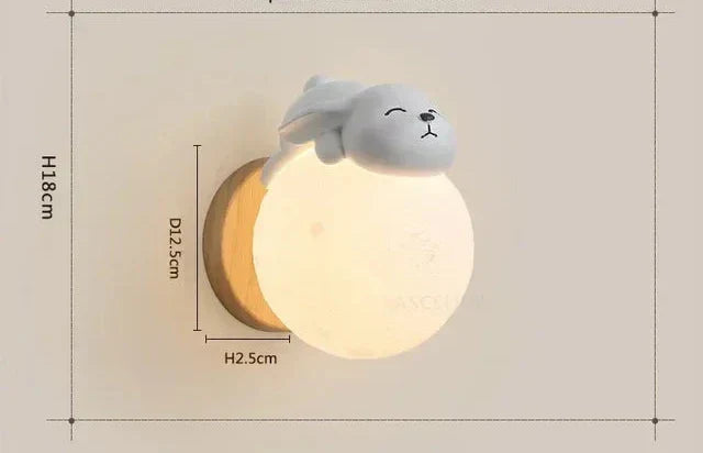 Lampada a forma di luna per la cameretta - Lampada da parete in legno con figura di orso
