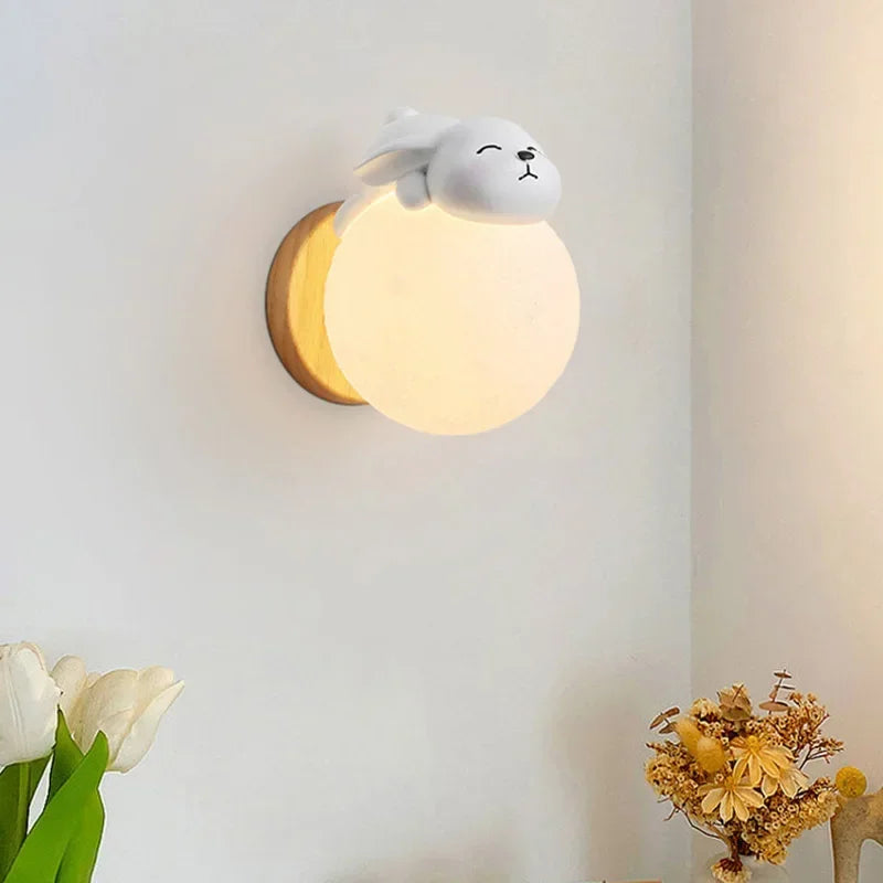Lampada a forma di luna per la cameretta - Lampada da parete in legno con figura di orso