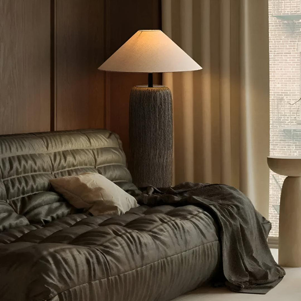 Lampada da Terra per Soggiorno con Luce Ambientale e Base in Ceramica