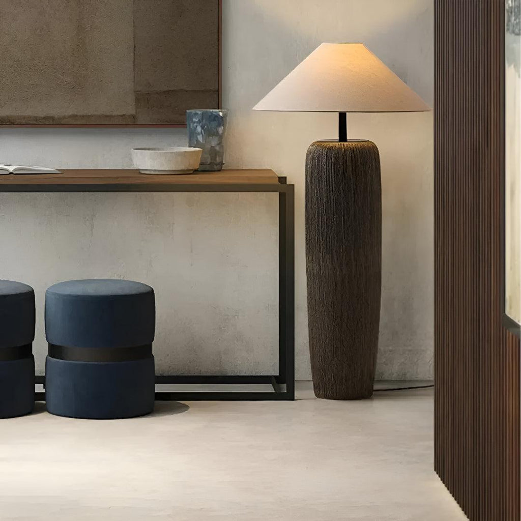 Lampada da Terra per Soggiorno con Luce Ambientale e Base in Ceramica
