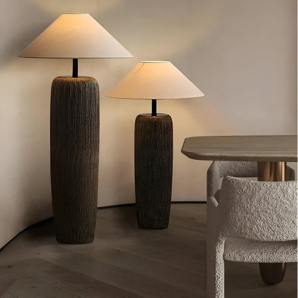 Lampada da Terra per Soggiorno con Luce Ambientale e Base in Ceramica