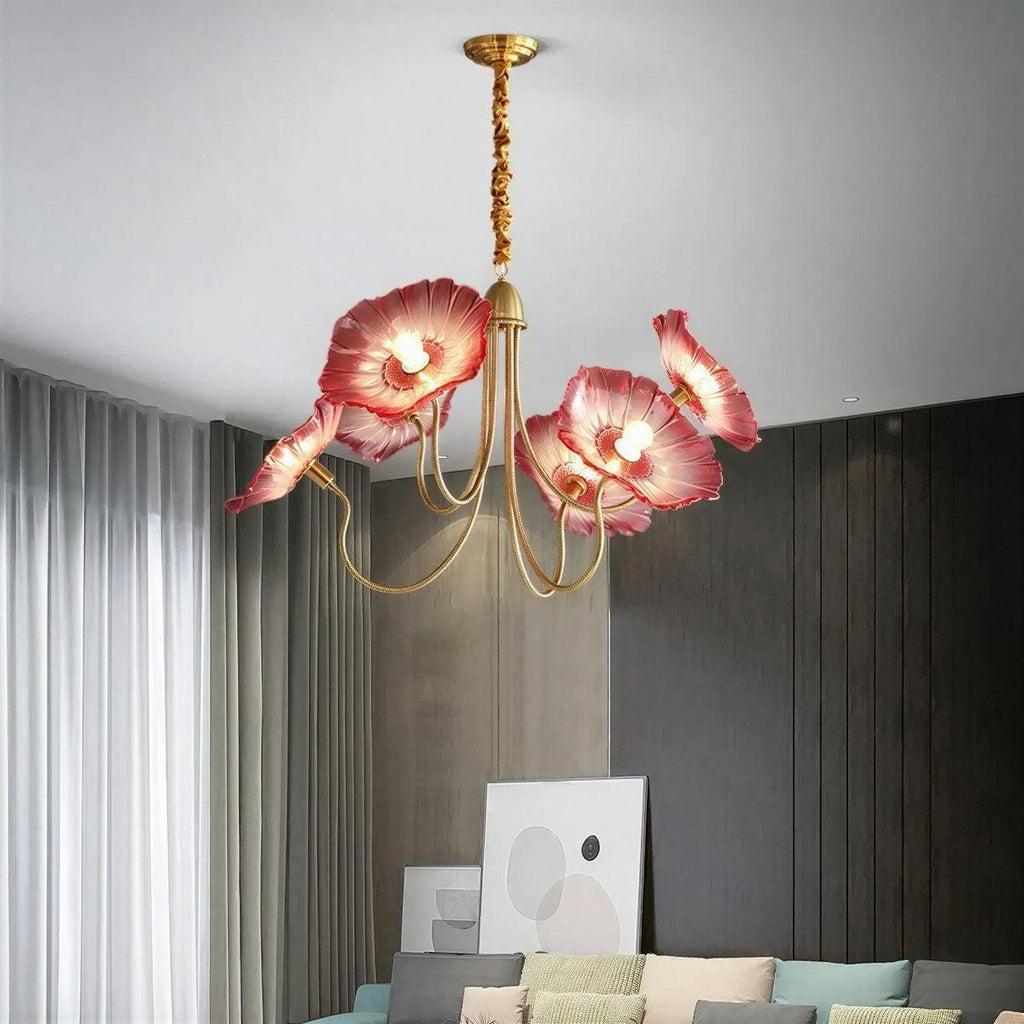 Lampada a Soffitto in Vetro a Foglia di Loto con Ombre Moderne