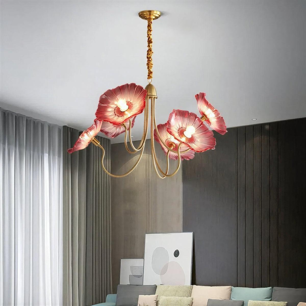 Lampada a Soffitto in Vetro a Foglia di Loto con Ombre Moderne