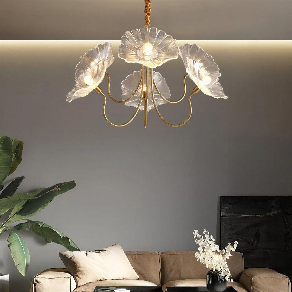 Lampada a Soffitto in Vetro a Foglia di Loto con Ombre Moderne