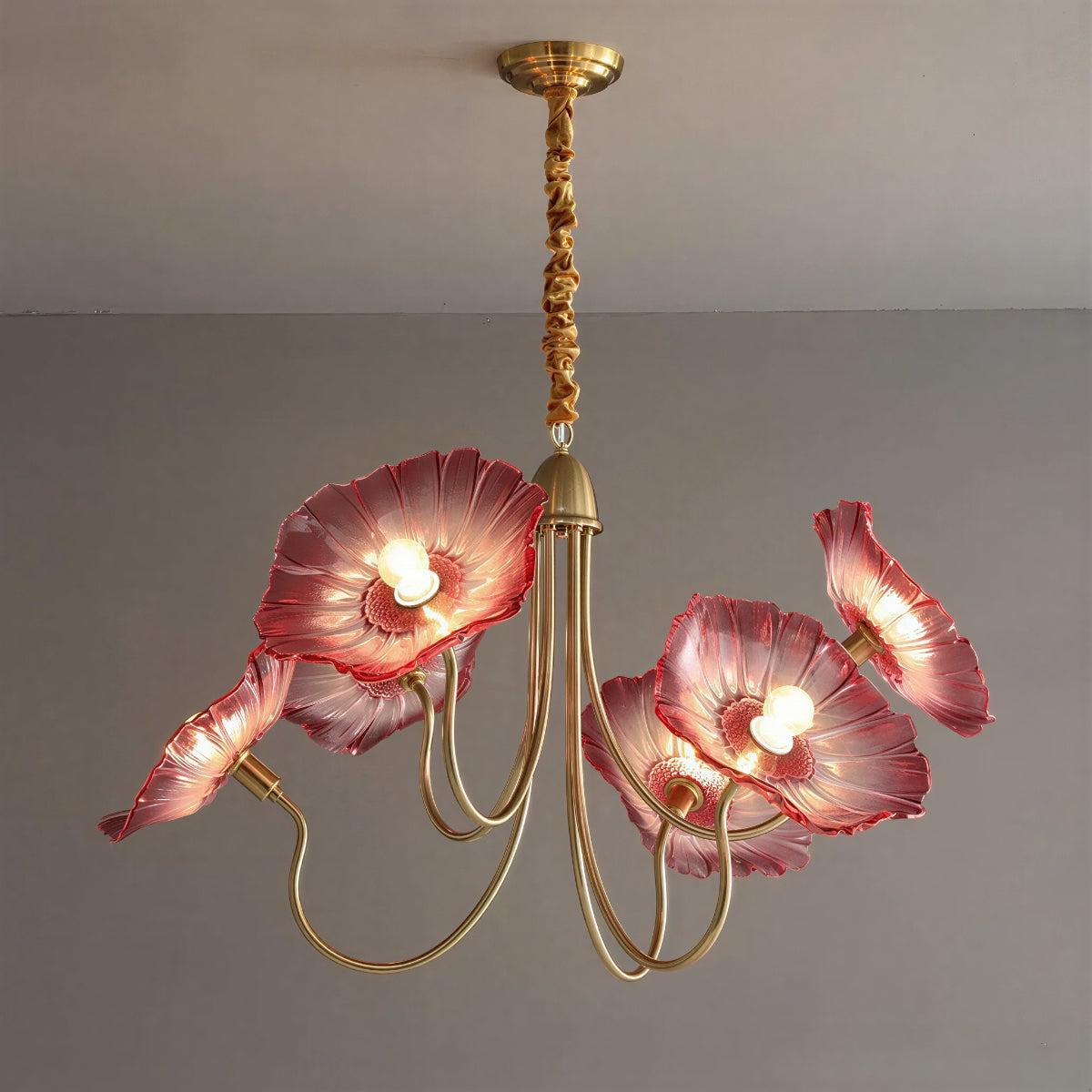 Lampada a Soffitto in Vetro a Foglia di Loto con Ombre Moderne