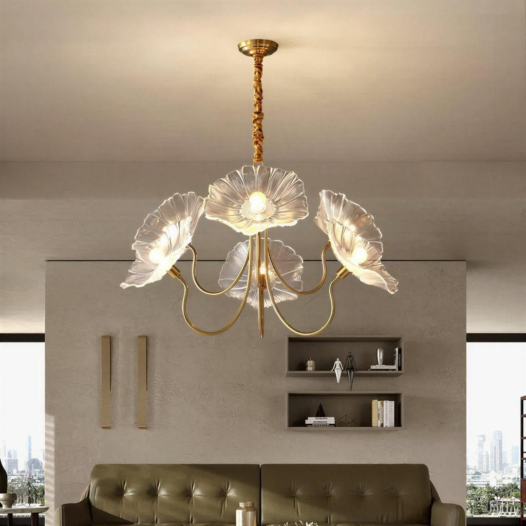 Lampada a Soffitto in Vetro a Foglia di Loto con Ombre Moderne
