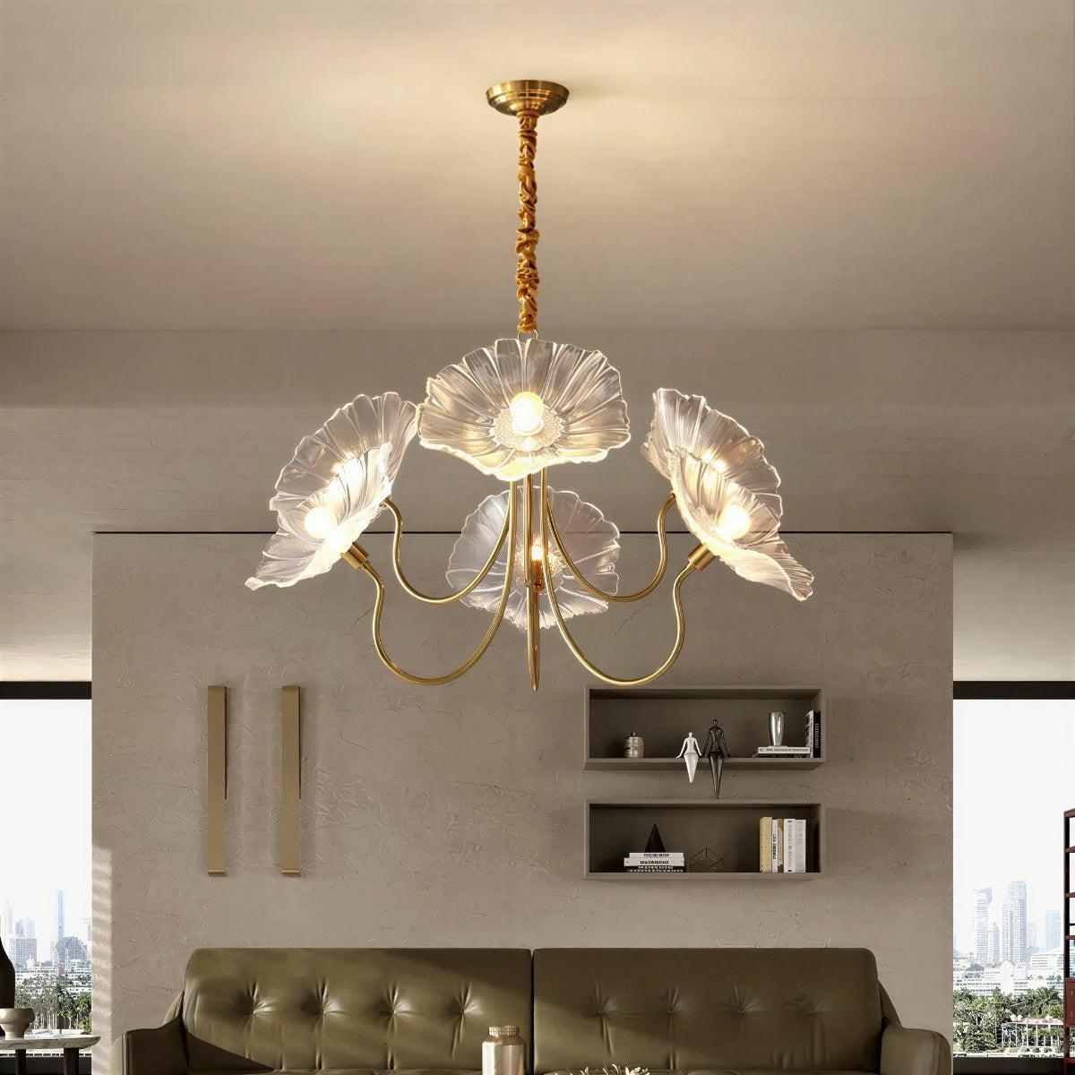 Lampada a Soffitto in Vetro a Foglia di Loto con Ombre Moderne