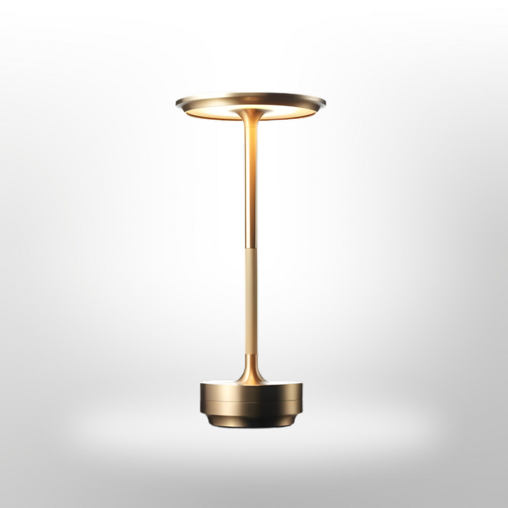Lampada da Tavolo LED Ricaricabile con Testa di Luce a Disco e Base in Metallo