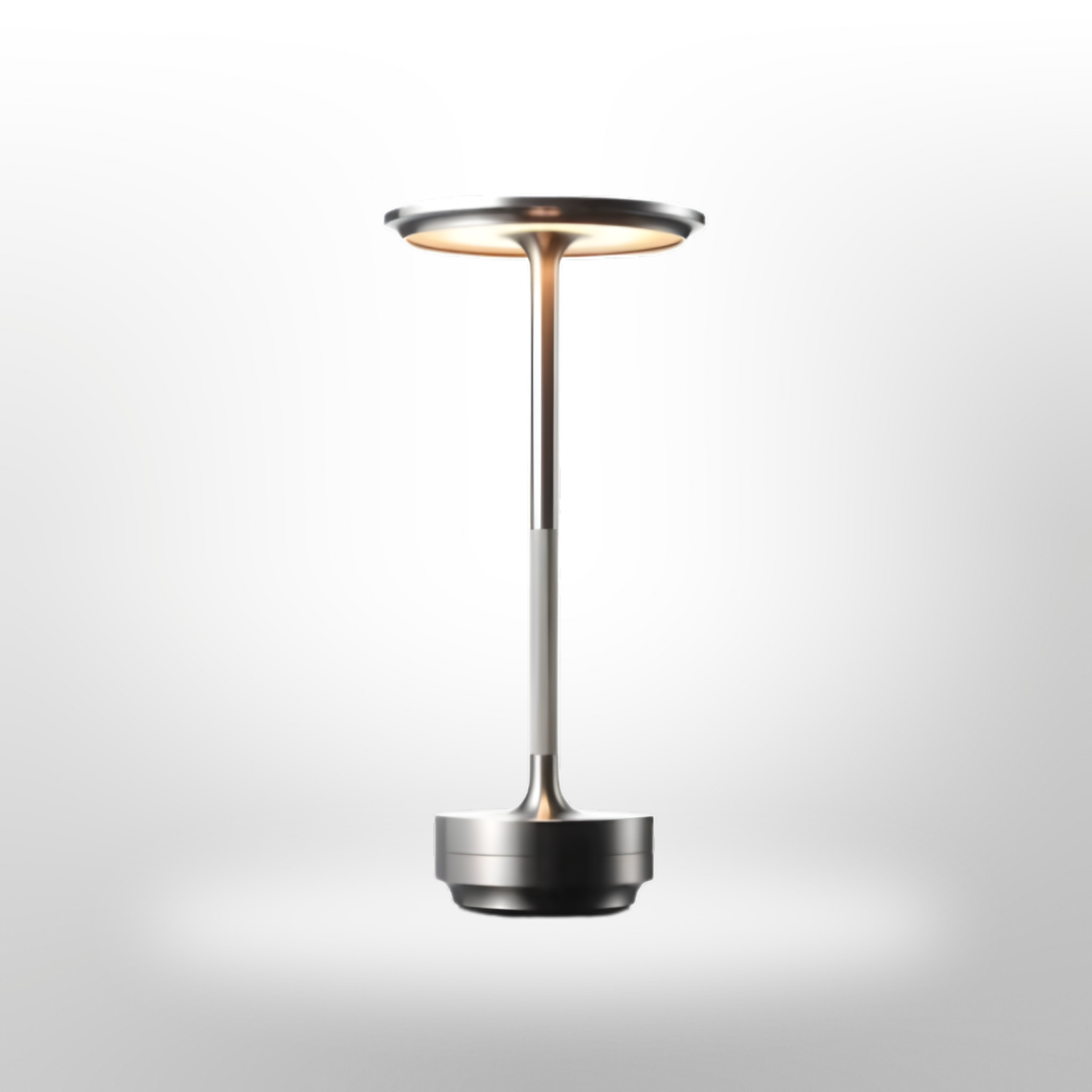 Lampada da Tavolo LED Ricaricabile con Testa di Luce a Disco e Base in Metallo