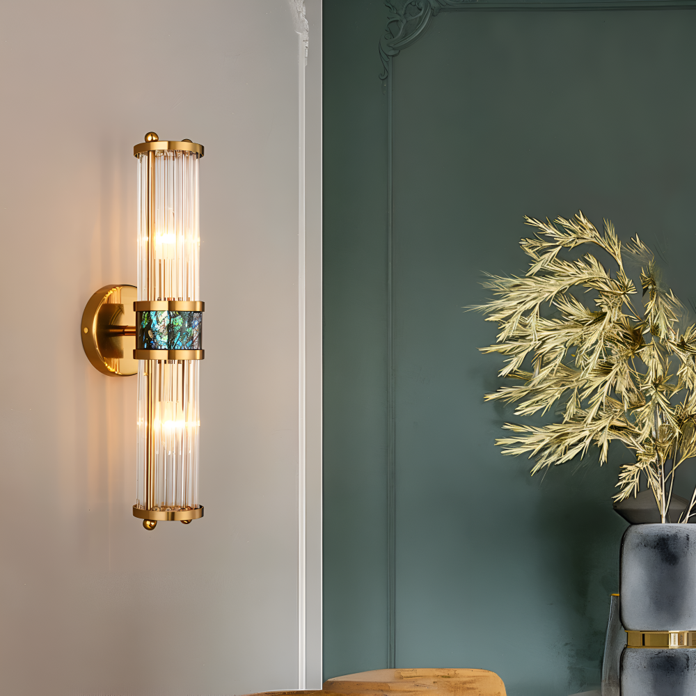 Aurelia – Applique in Oro con Dettagli in Cristallo Rigato e Illuminazione LED E14
