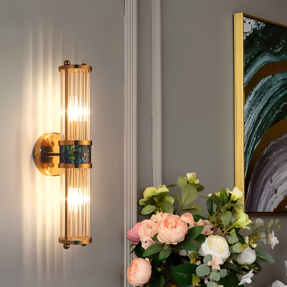 Aurelia – Applique in Oro con Dettagli in Cristallo Rigato e Illuminazione LED E14