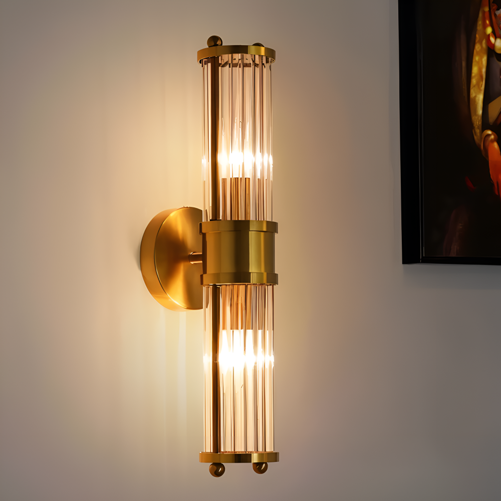 Aurelia – Applique in Oro con Dettagli in Cristallo Rigato e Illuminazione LED E14