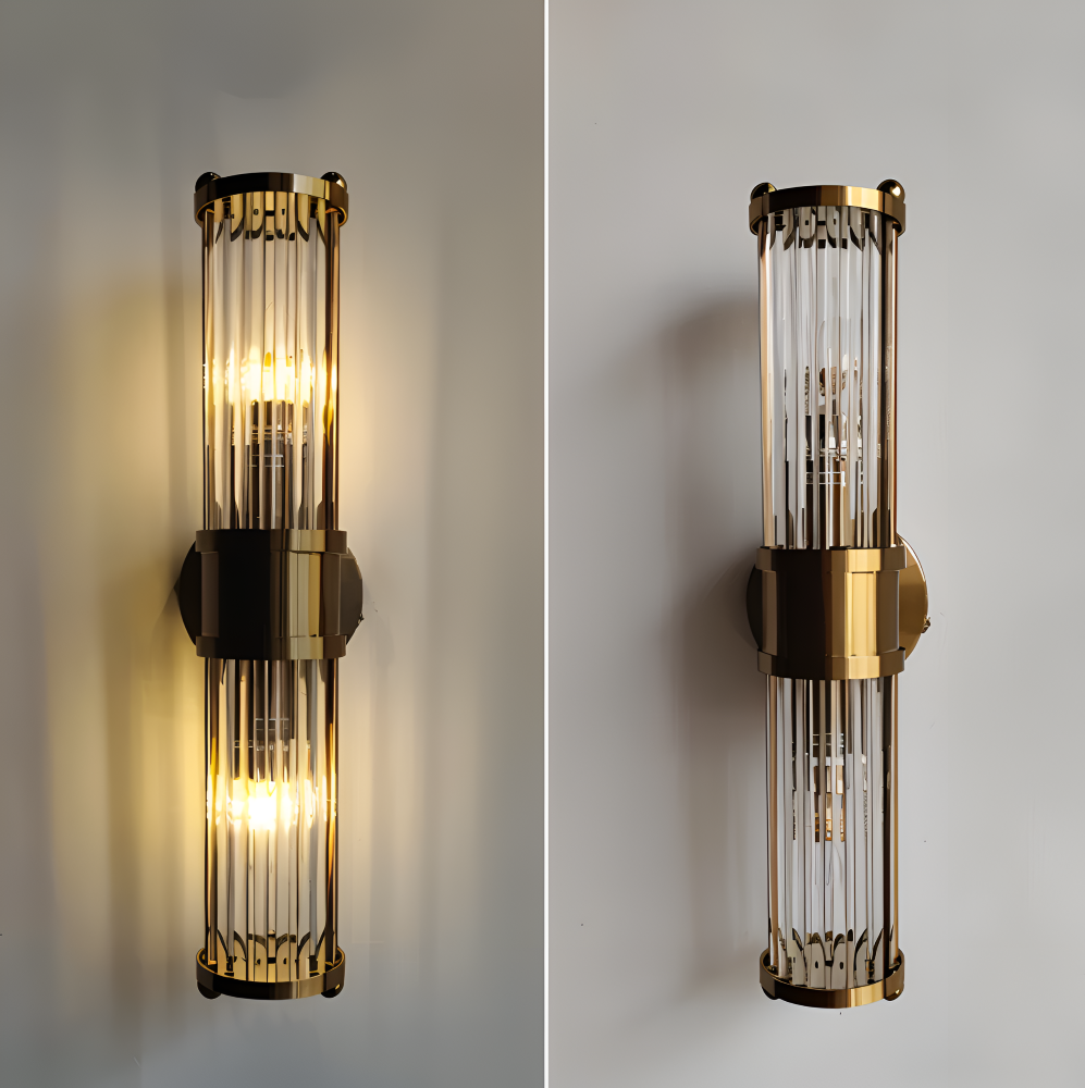 Aurelia – Applique in Oro con Dettagli in Cristallo Rigato e Illuminazione LED E14