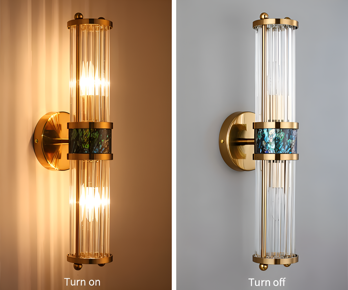 Aurelia – Applique in Oro con Dettagli in Cristallo Rigato e Illuminazione LED E14