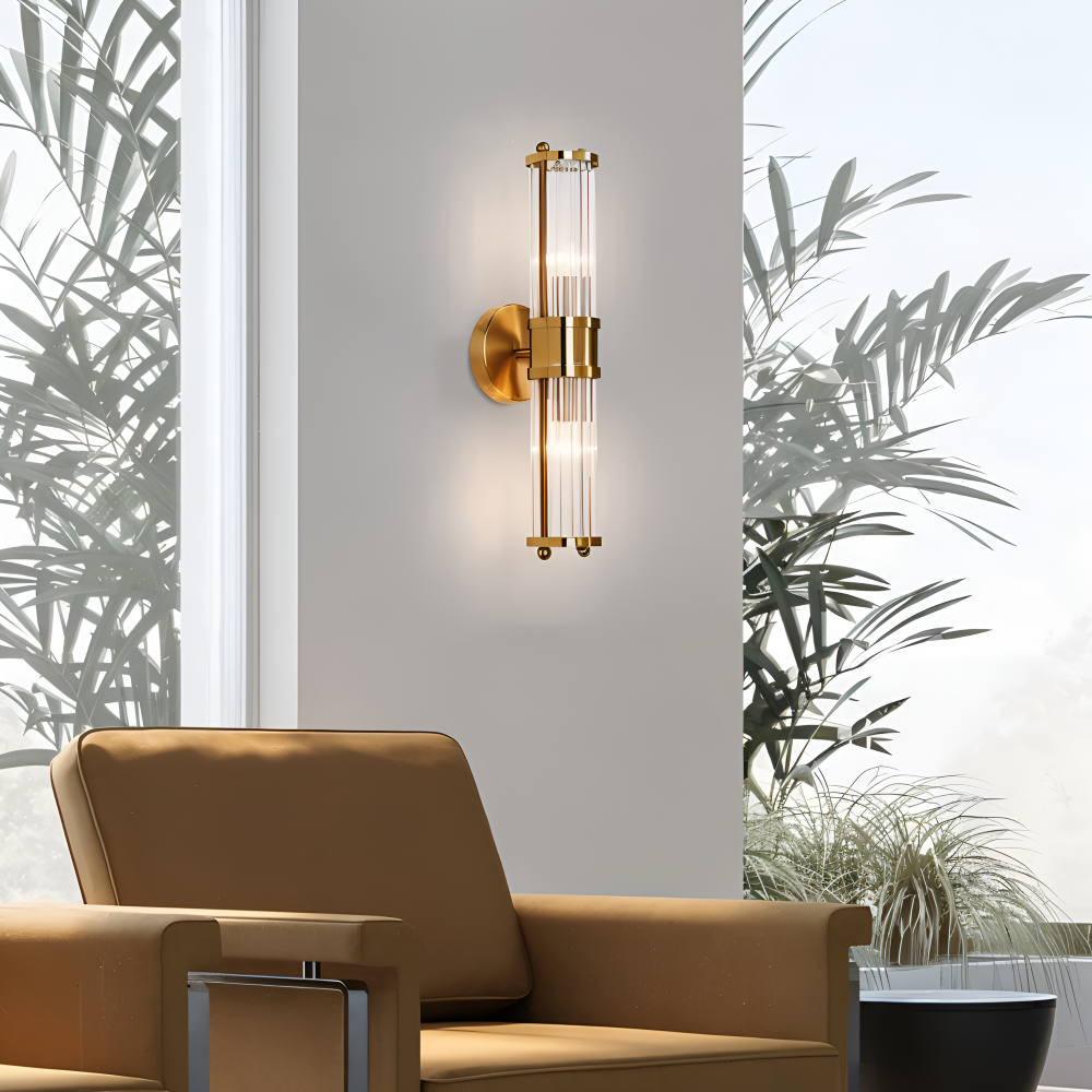 Aurelia – Applique in Oro con Dettagli in Cristallo Rigato e Illuminazione LED E14