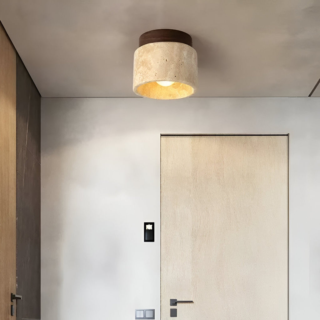 MarWood – Lampada da soffitto in Travertino con Spot Incassato in Marmo e Legno