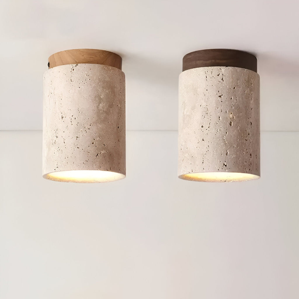 MarWood – Lampada da soffitto in Travertino con Spot Incassato in Marmo e Legno