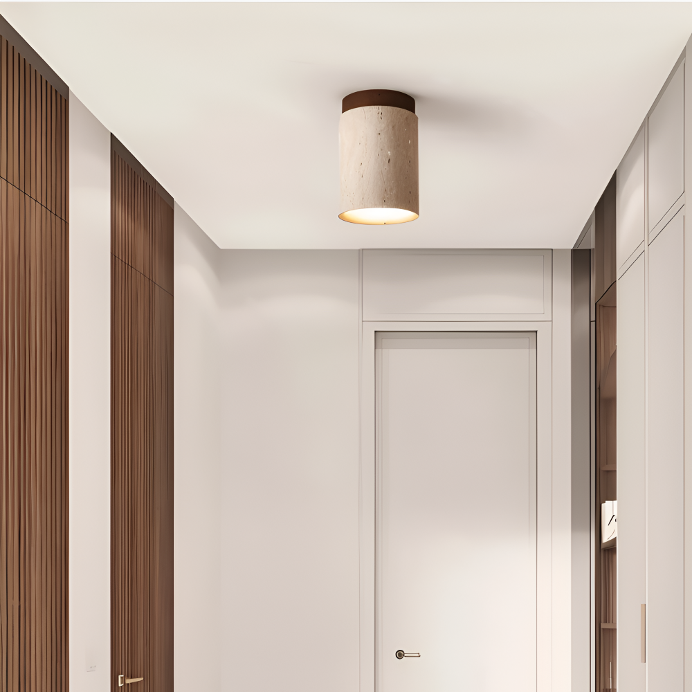 MarWood – Lampada da soffitto in Travertino con Spot Incassato in Marmo e Legno