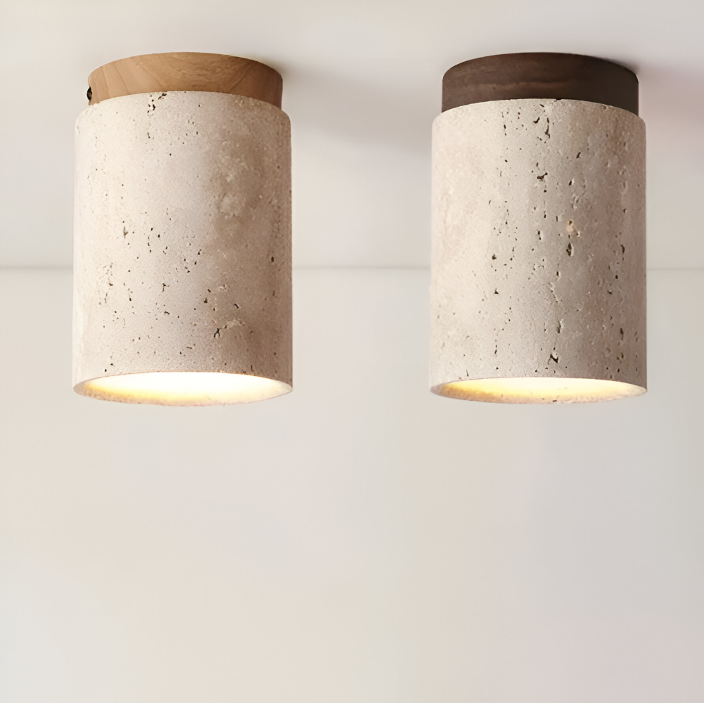 MarWood – Lampada da soffitto in Travertino con Spot Incassato in Marmo e Legno