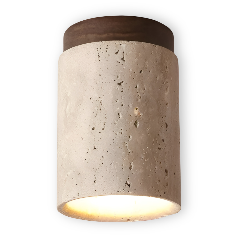 MarWood – Lampada da soffitto in Travertino con Spot Incassato in Marmo e Legno