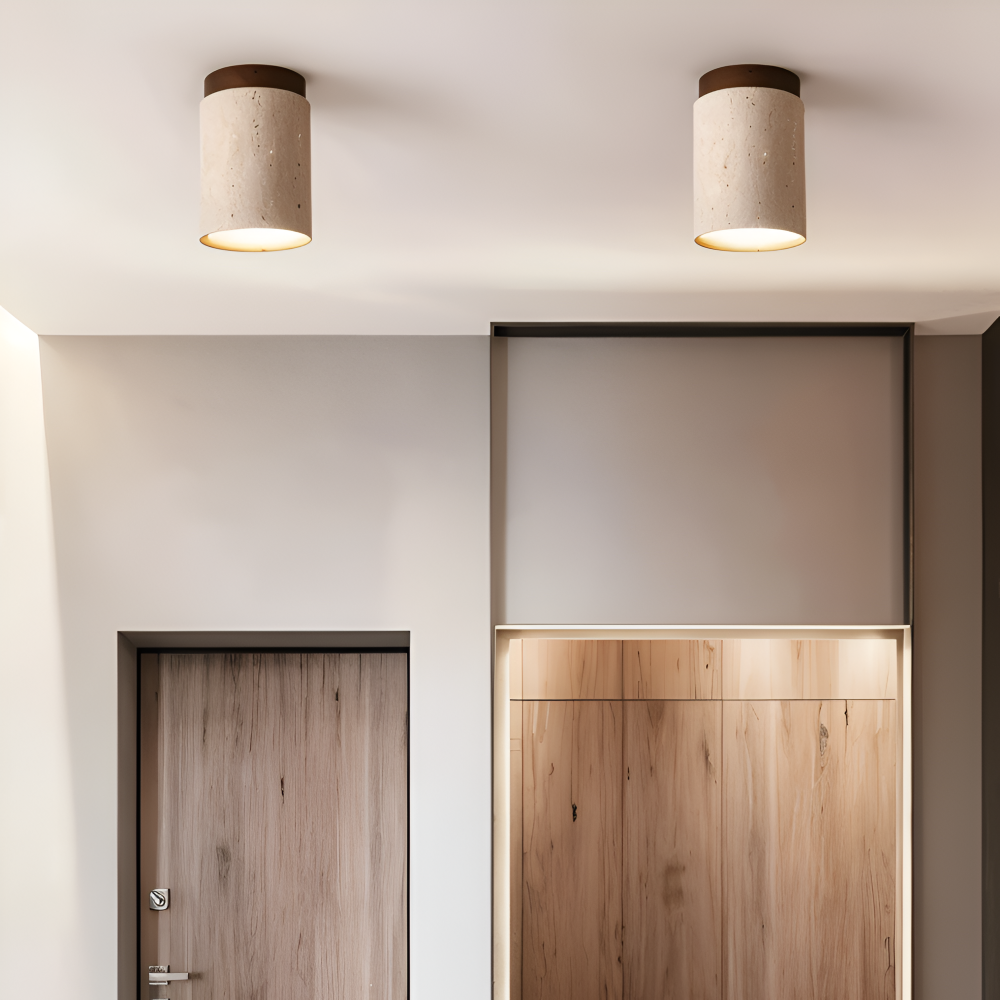 MarWood – Lampada da soffitto in Travertino con Spot Incassato in Marmo e Legno