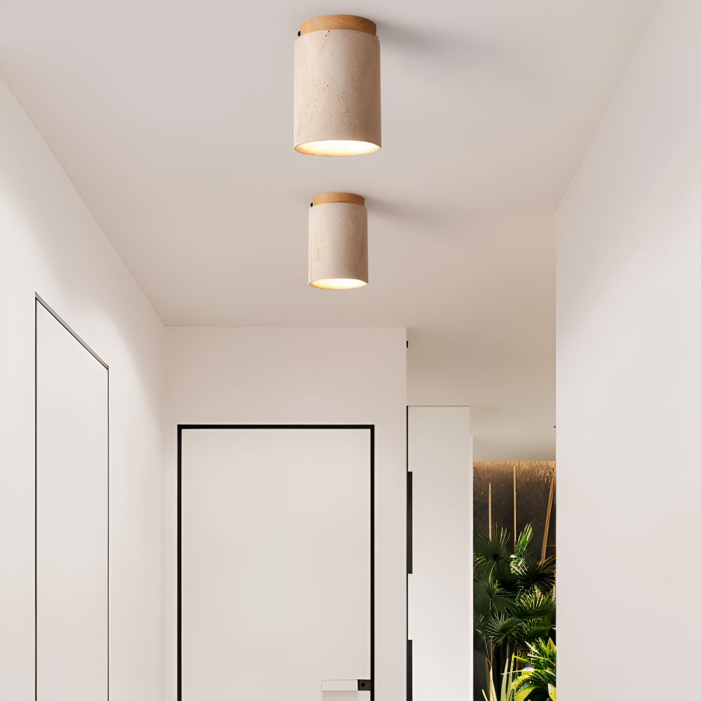 MarWood – Lampada da soffitto in Travertino con Spot Incassato in Marmo e Legno