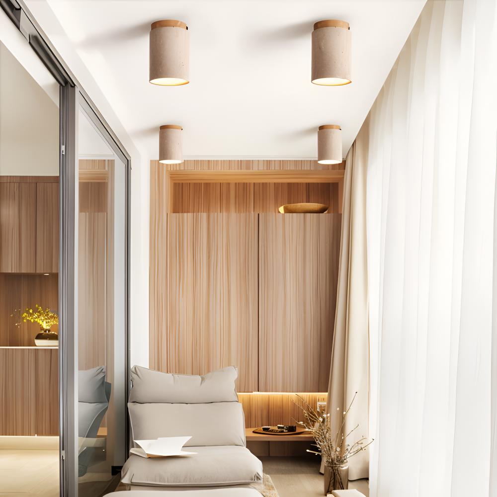 MarWood – Lampada da soffitto in Travertino con Spot Incassato in Marmo e Legno