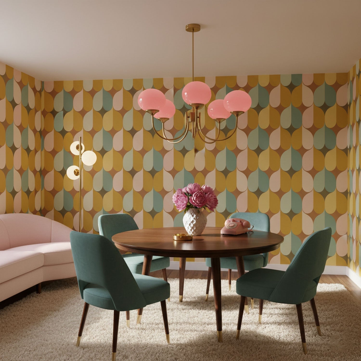 Aurevella | Lampadario Moderno Glam con Paralumi in Vetro Rosa per Spazi di Ristorazione e Camera da Letto