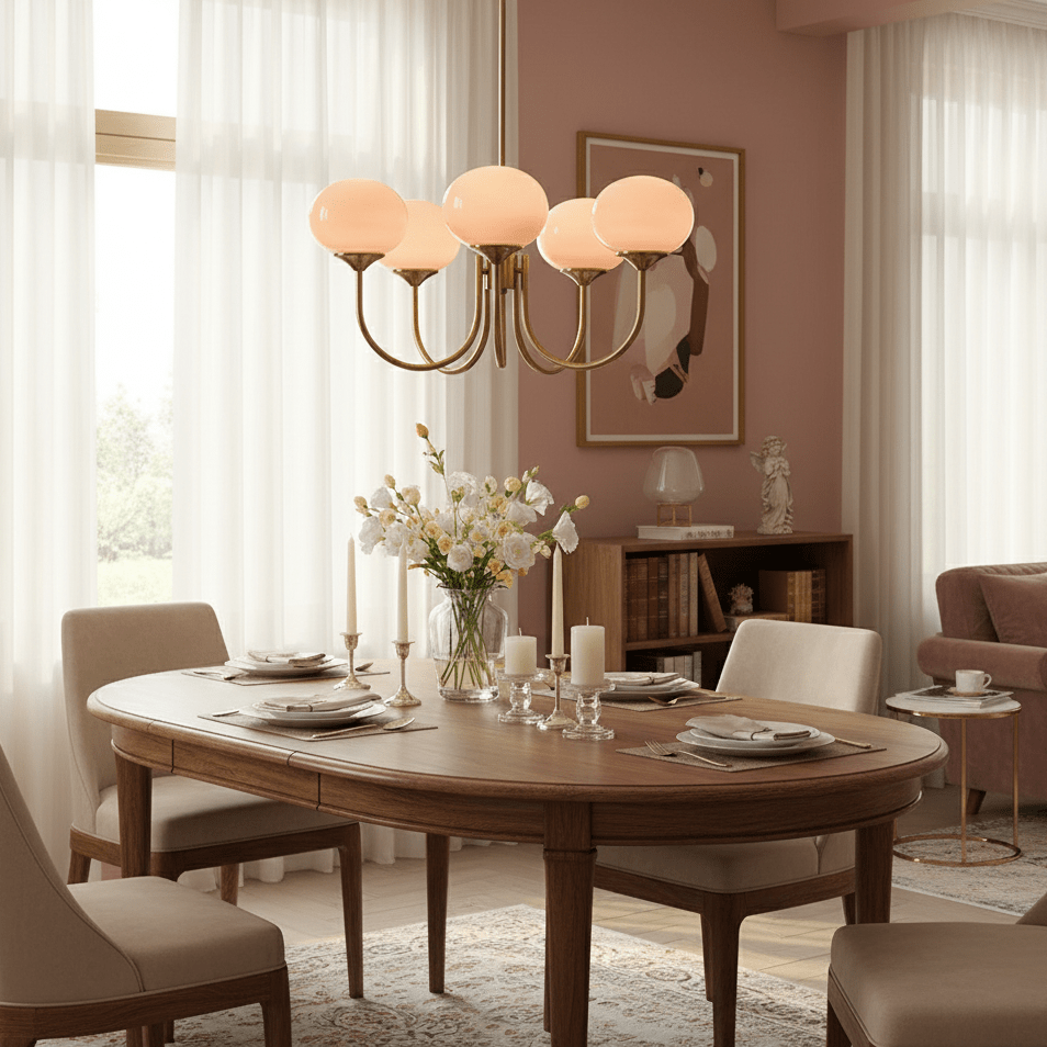 Aurevella | Lampadario Moderno Glam con Paralumi in Vetro Rosa per Spazi di Ristorazione e Camera da Letto