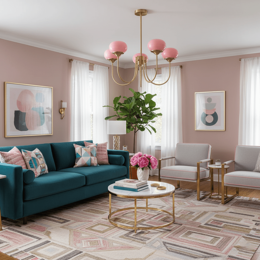 Aurevella | Lampadario Moderno Glam con Paralumi in Vetro Rosa per Spazi di Ristorazione e Camera da Letto
