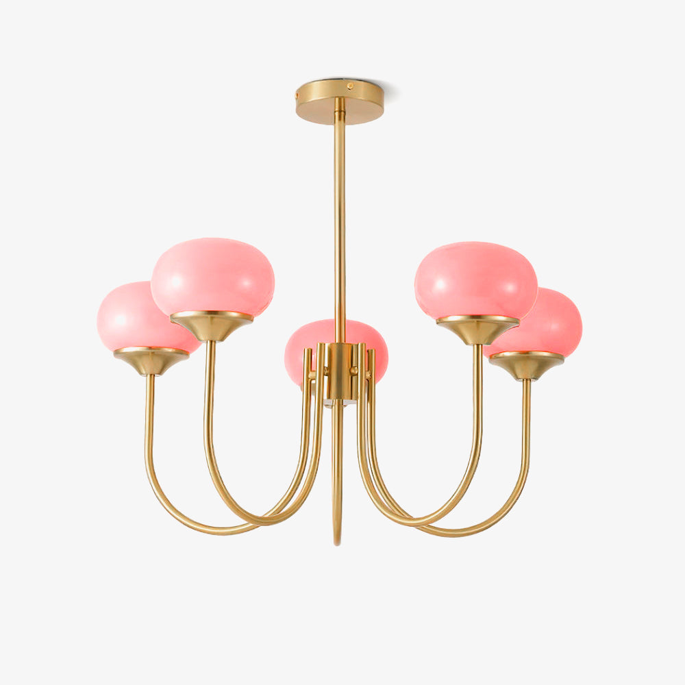 Aurevella | Lampadario Moderno Glam con Paralumi in Vetro Rosa per Spazi di Ristorazione e Camera da Letto